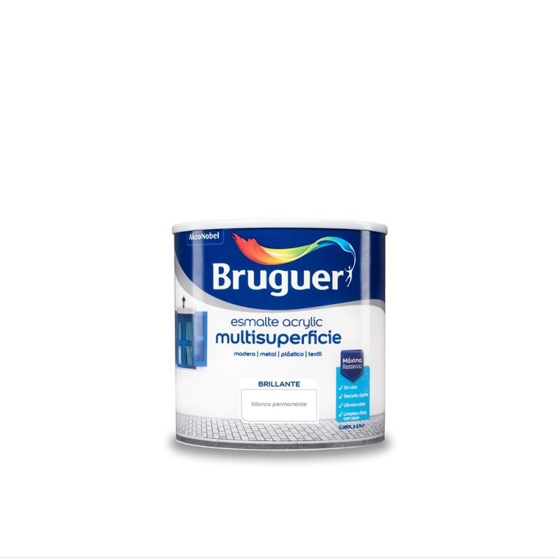 ÉMAIL ACRYLIQUE MULTISURFACE BLANC BRILLANT PERMANENT 0,250 L BRUGUER