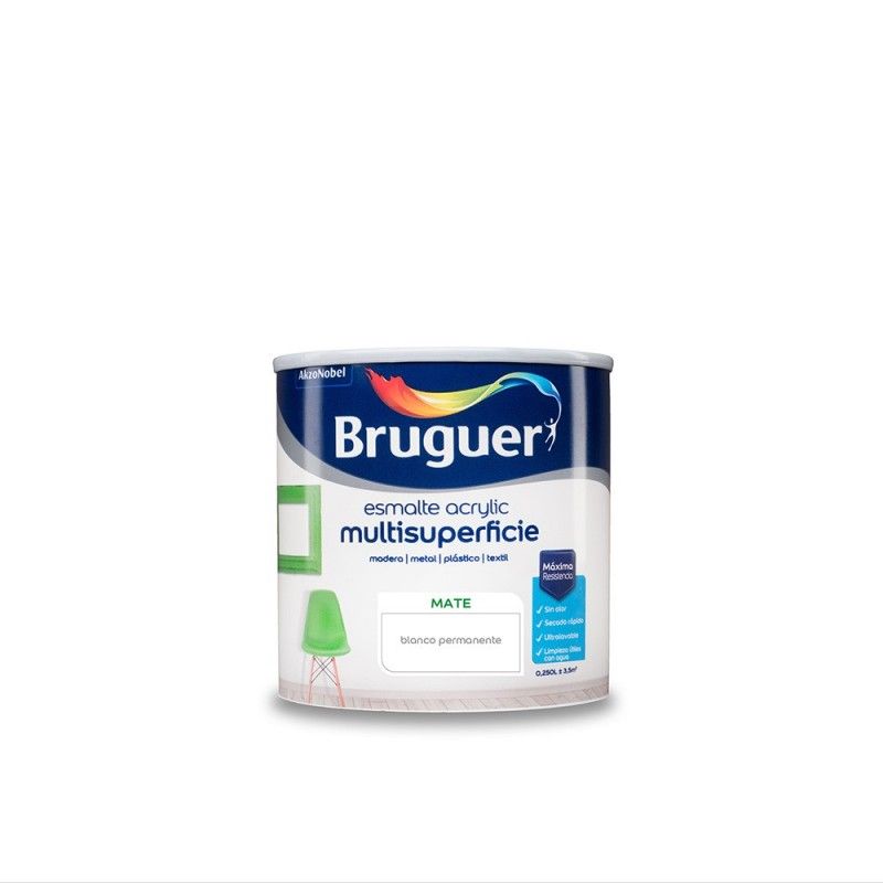 ENAMEL ACRYLIC MULTISURFACE MATTE WHITE PERMANENT 0,250 L BRUGUER 