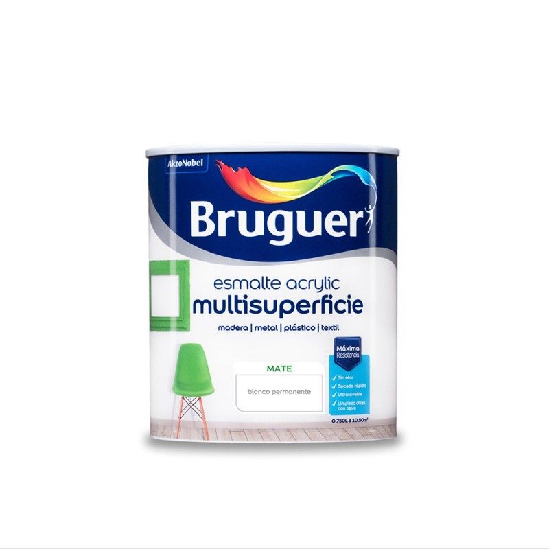 Émail acrylique multisurface mat BLANC PERMANENT 0,750L BRUGUER