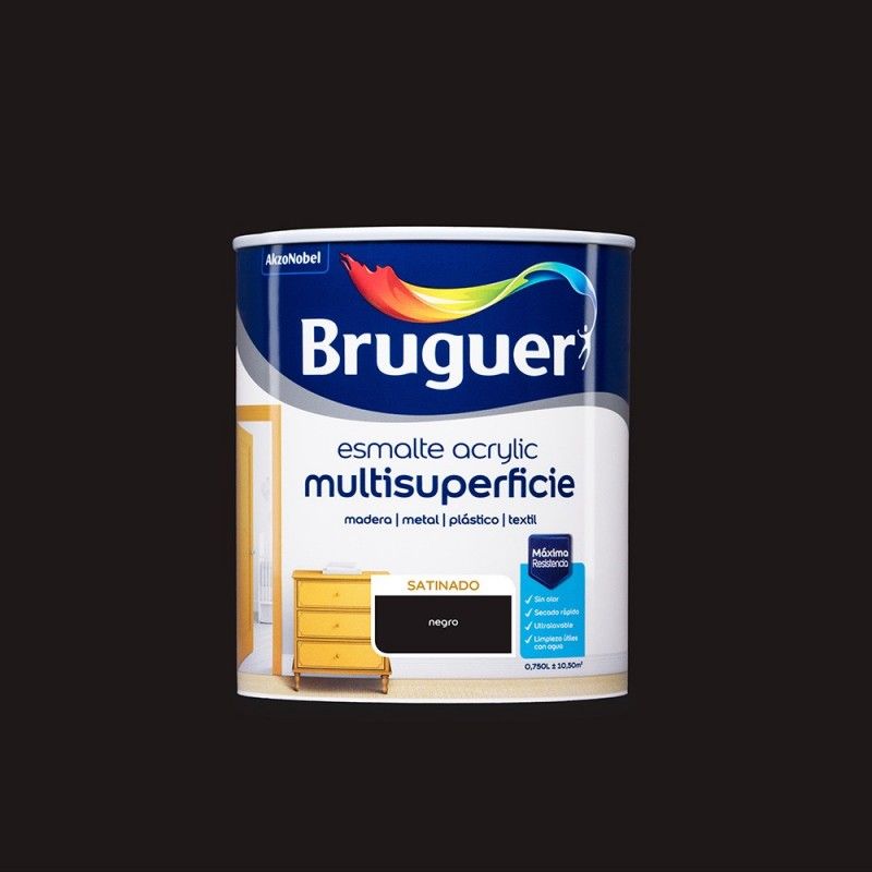 DECKLACK ACRYLIC MEHRFACHOBERFLÄCHE SCHWARZ MATT 0,750 L BRUGUER