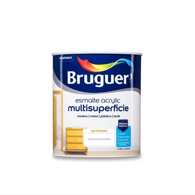 ÉMAIL ACRYLIQUE MULTISURFACE SATIN BLANC PERMANENT 0,750 L BRUGUER