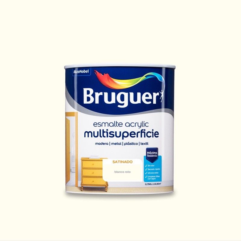 ÉMAIL ACRYLIQUE MULTISURFACE SATIN BLANC CASSÉ 0,750 L BRUGUER