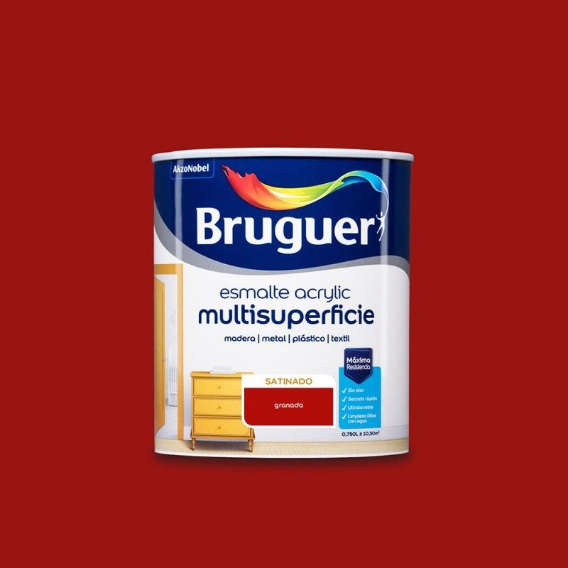 ÉMAIL ACRYLIQUE MULTISURFACE SATIN 0,750 L GRENADE BRUGUER