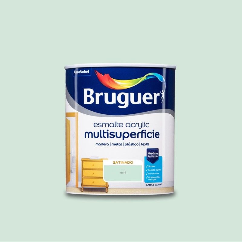 ÉMAIL ACRYLIQUE MULTISURFACE SATIN MENTHE 0,750 L BRUGUER