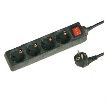 Base múltipla preta com 4 tomadas e interruptor cabo de 1,5 m GSC 0000027