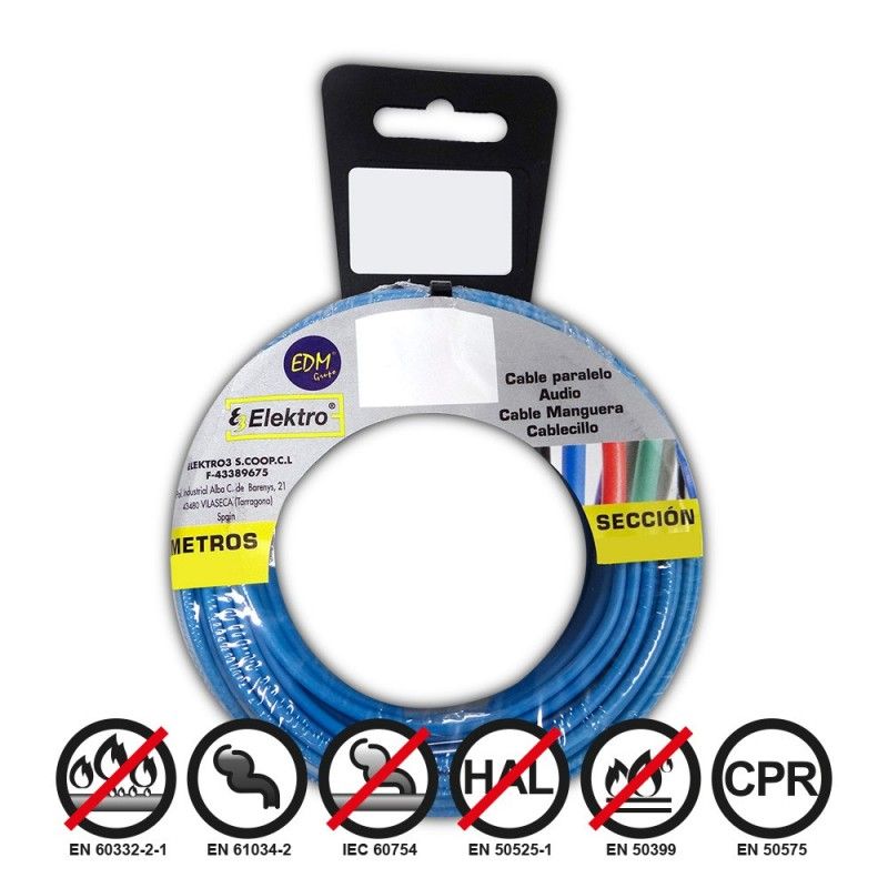 Carrete cablecillo flexible 4 mm. azul 50 mts. libre-halogeno