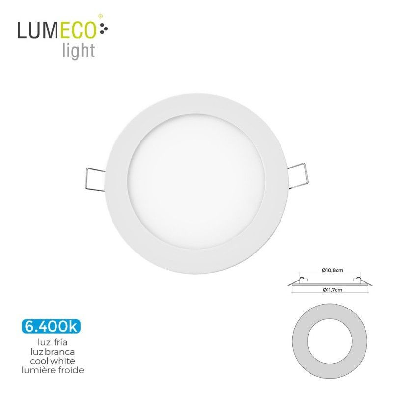 Mini downlight led lumeco 6w 320 lumens redondo 12cm 6.400k marco blanco