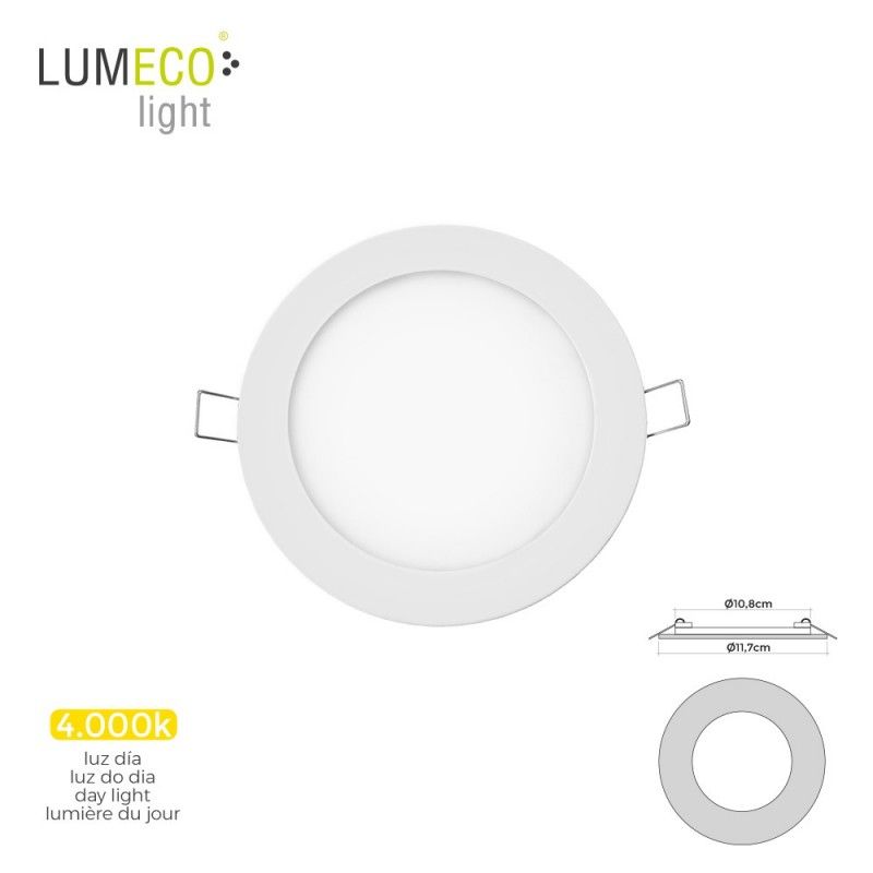 Mini downlight led lumeco 6w 320 lumen redondo 12cm 4.000k marco blanco