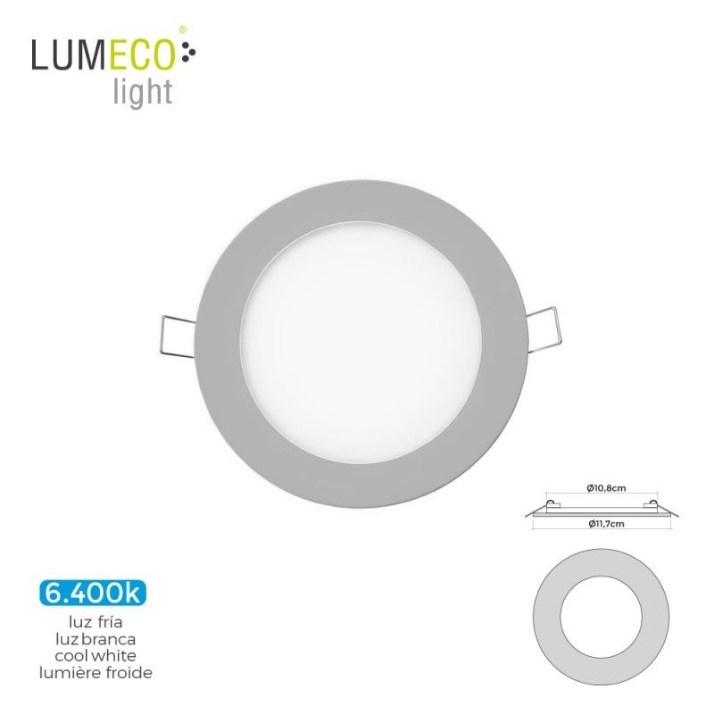 Mini downlight led lumeco 6w 320 lumen redondo 12cm 6.400k marco cromo
