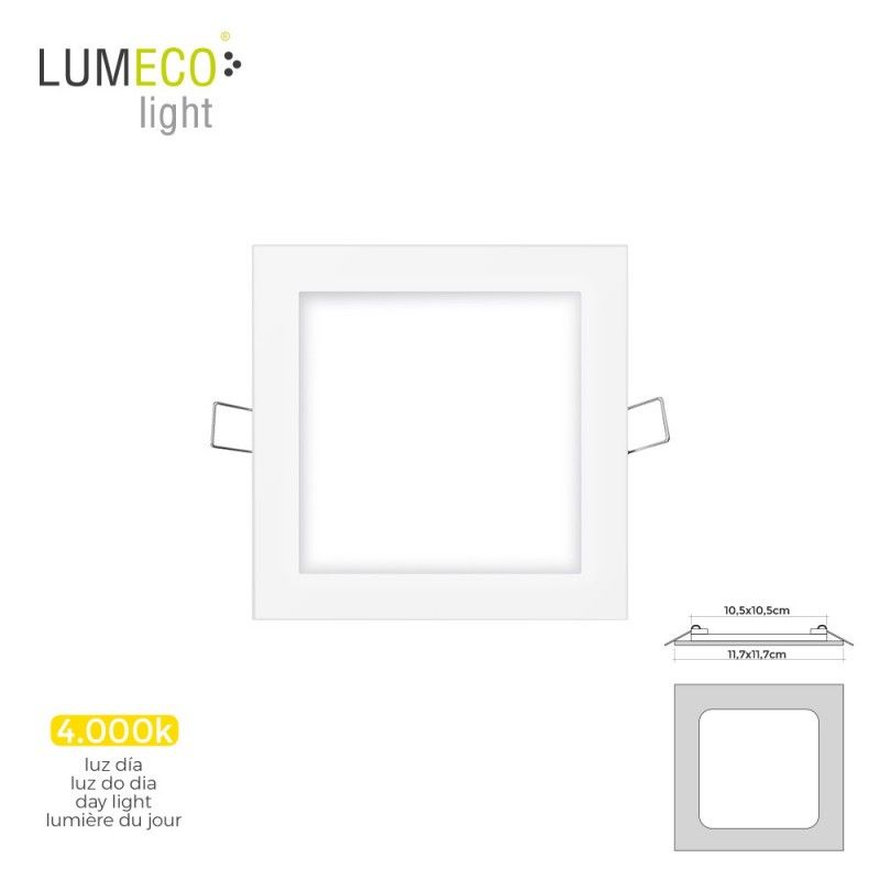 Mini downlight led lumeco 6w 320 lumen  cuadrado 12cm 4.000k marco blanco