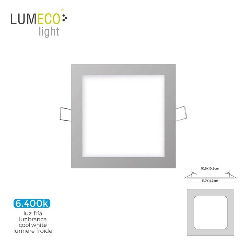 Mini downlight LED quadrado embutido 6w 6400k luz fria. cor cromo 11,7x11,7cm edm