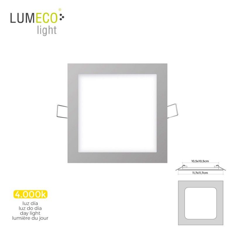 Mini downlight led lumeco 6w 320 lumen cuadrado 12cm 4.000k marco cromo