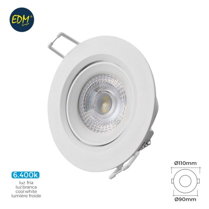 Downlight led empotrable 5w 6.400k redondo marco blanco edm