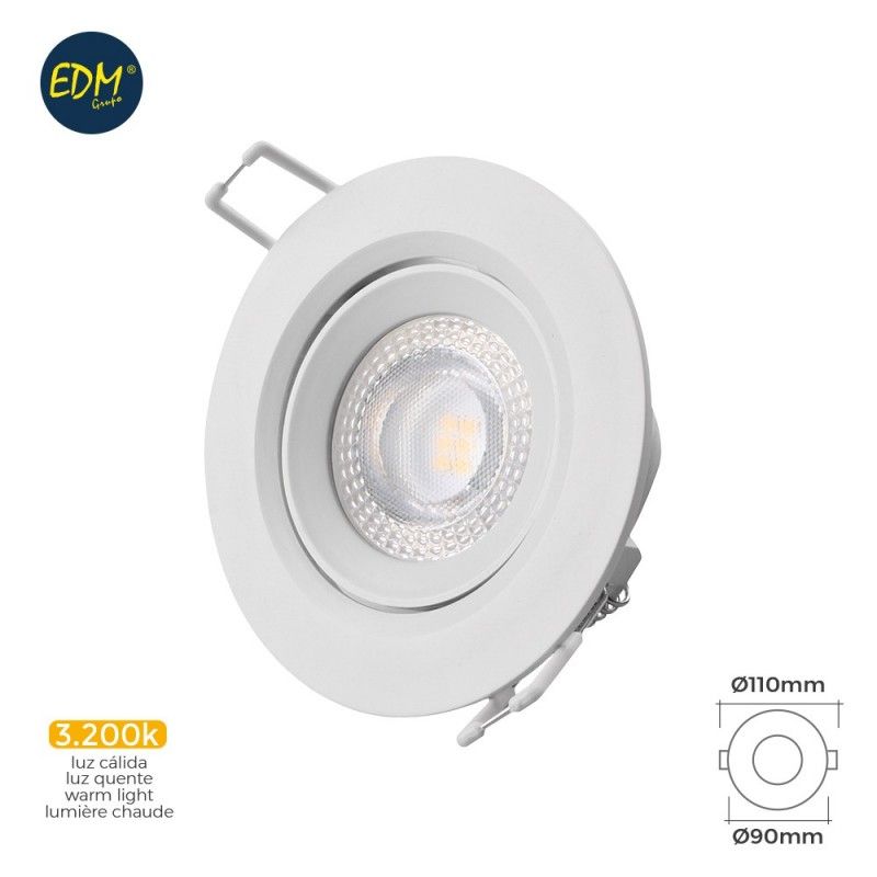 Downlight LED redondo embutido 5w 3200k luz quente cor branca ø9cm EDM