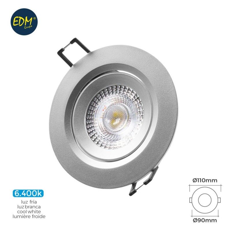 Downlight led empotrable 5w 380 lumen 6.400k redondo marco cromo edm