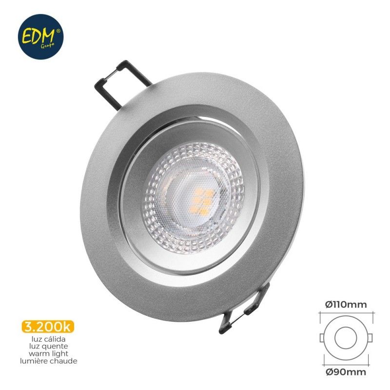 Downlight led empotrable 5w 380 lumen 3.200k redondo marco cromo edm