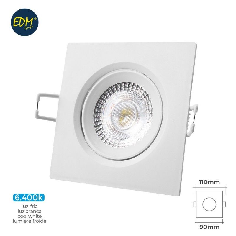 Anel LED embutido 5W 380lm 6400K quadrado branco