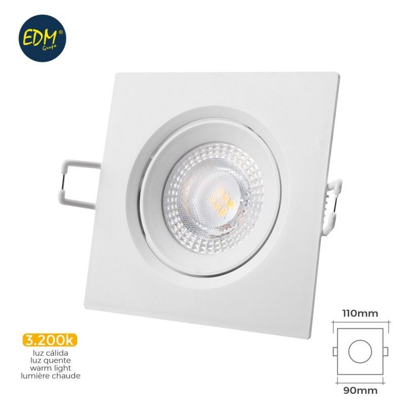 Downlight led empotrar 5w  380 lumen3.200k cuadrado marco blanco edm