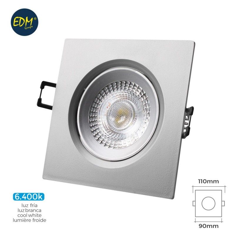 Downlight led empotrable 5w 380 lumen 6.400k cuadrado marco cromo edm