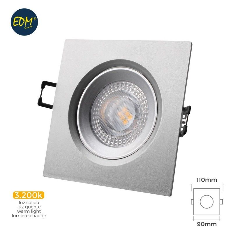 Downlight led empotrable 5w 380 lumen 3.200k cuadrado marco cromo edm