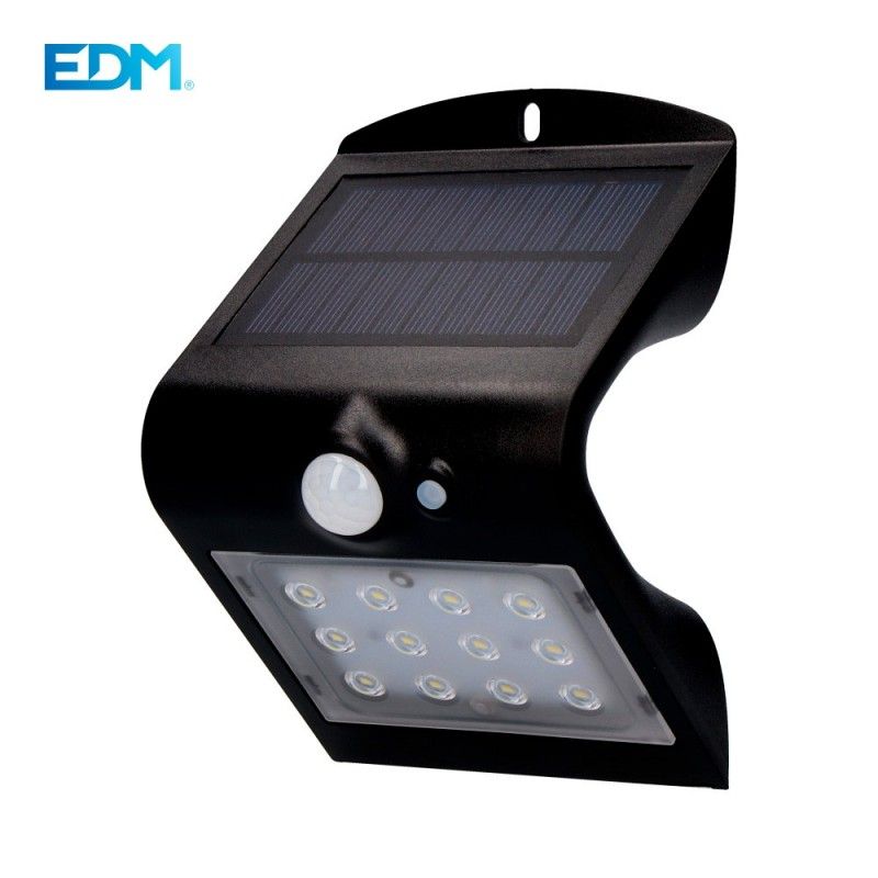 Aplique solar 1,5w 220 lumen recargable sensor de presencia (2-6m) color negro edm