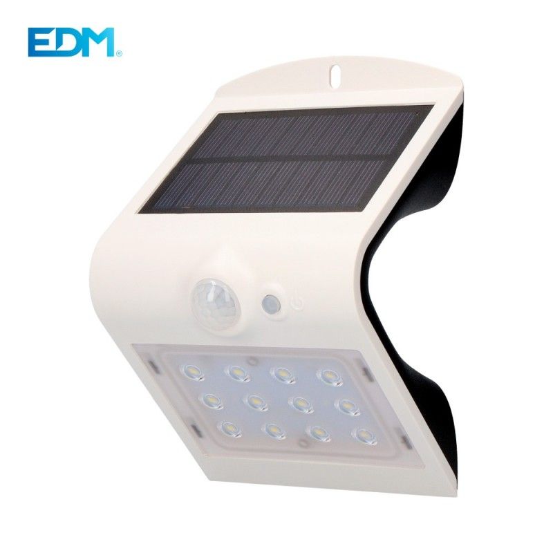 Aplique solar 1,5w 220 lumen recargable sensor de presencia (2-6m) color blanco edm