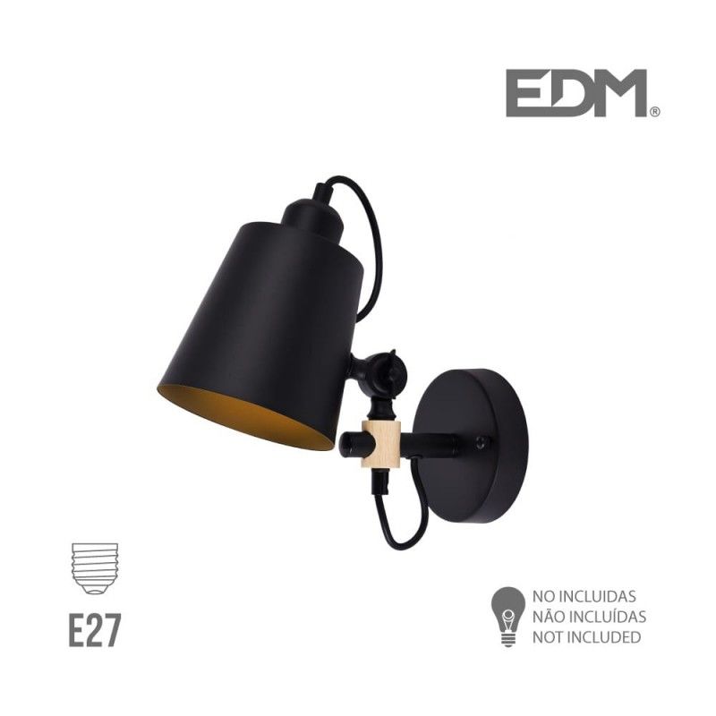 Aplique metálico e27 60w Cor Preto 25x27cm EDM