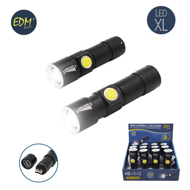 Mini lanterna zoom 1 led 120lm 7500k recarregável com usb EDM