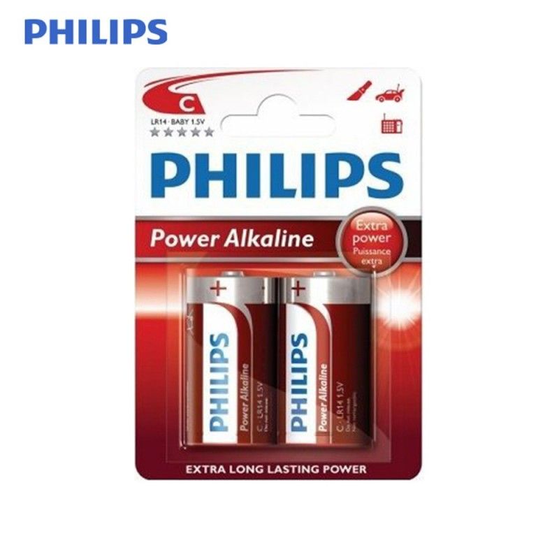 Bateria alcalina PHILIPS c - blister lr14 1,5v 2 unidades ø26,2x50mm