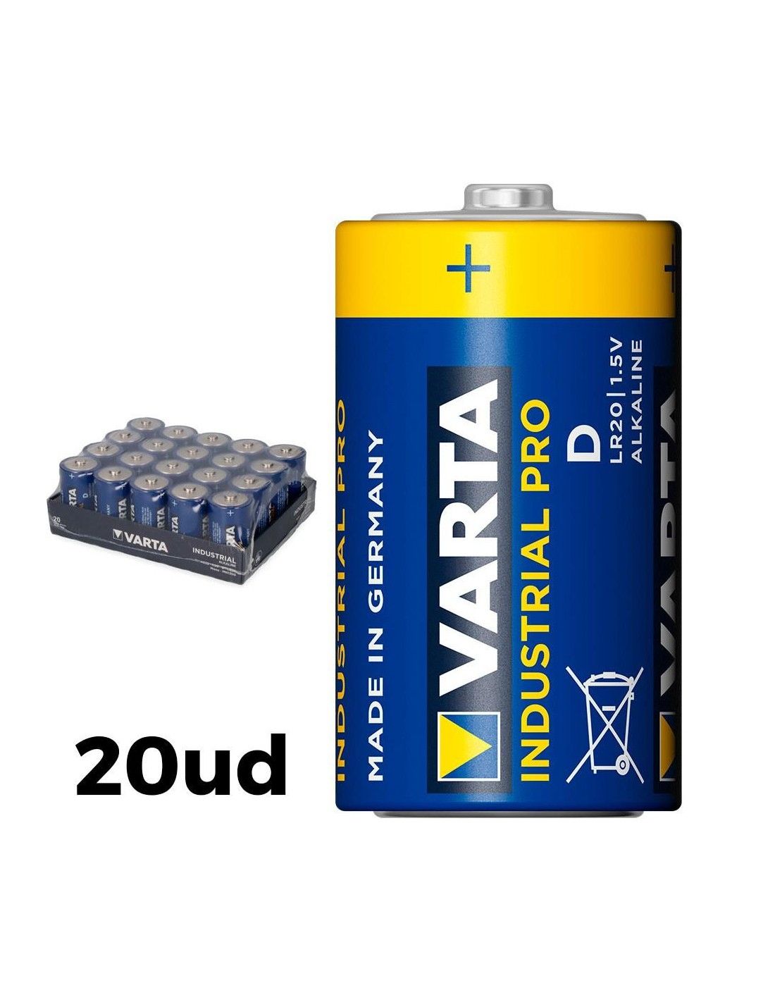 Pack 20 pilas lr20 d varta industrial pro