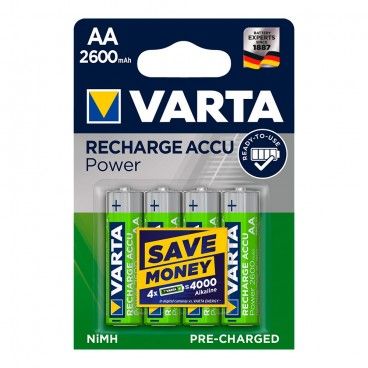 Bateria recarregável Varta accu power aa - blister lr06 2600ma 4 unidades ø14,5x50,5mm