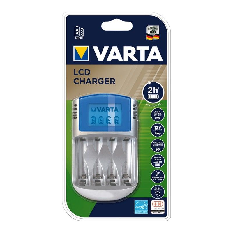 Cargador varta sin pilas lcd 220v, 12v y usb