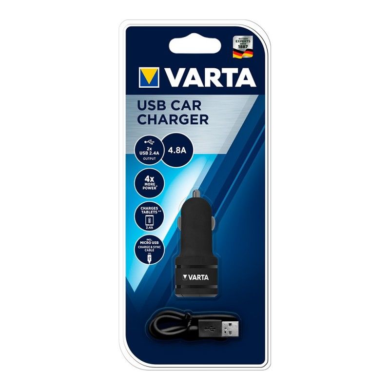 Adaptador cargador varta para coche 2 usb