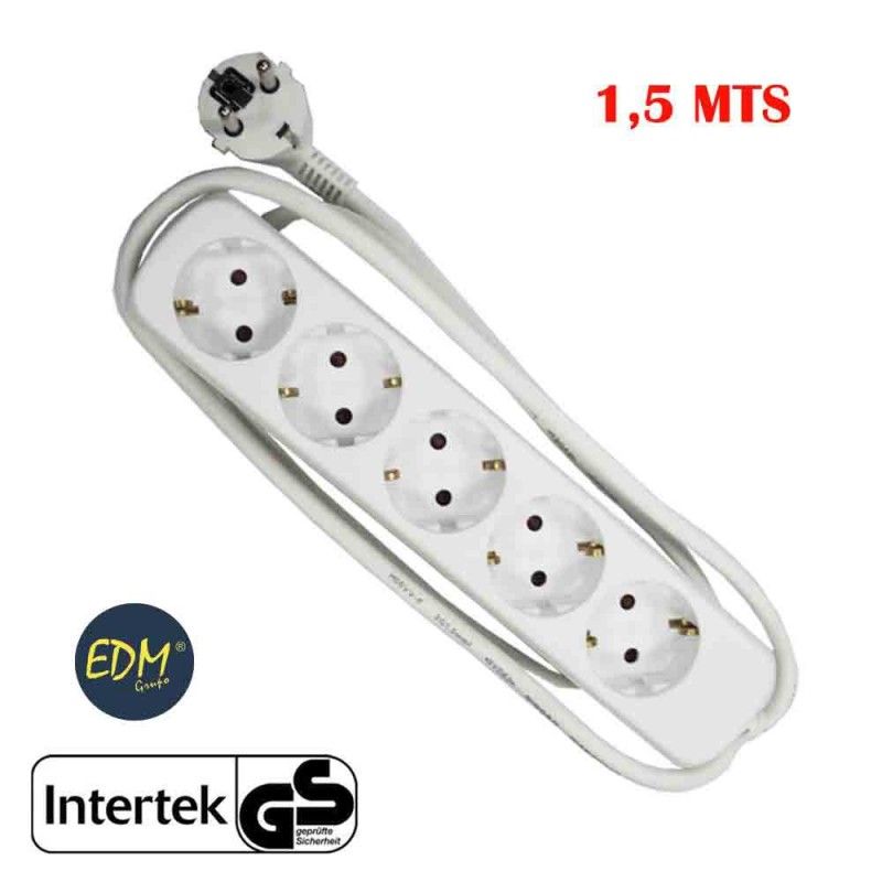 Base Múltipla com 5 Tomadas t/tl 10/16A Schuko 1,5m 3x1,5mm EDM