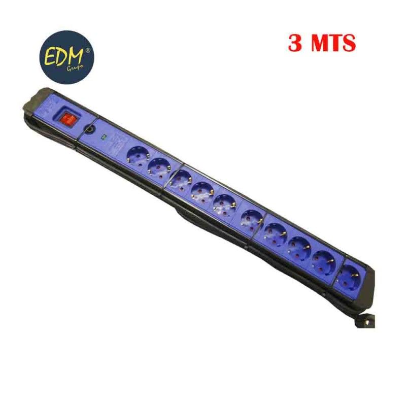 Base multiple 10 tomas con protector+interruptor 3 mts.