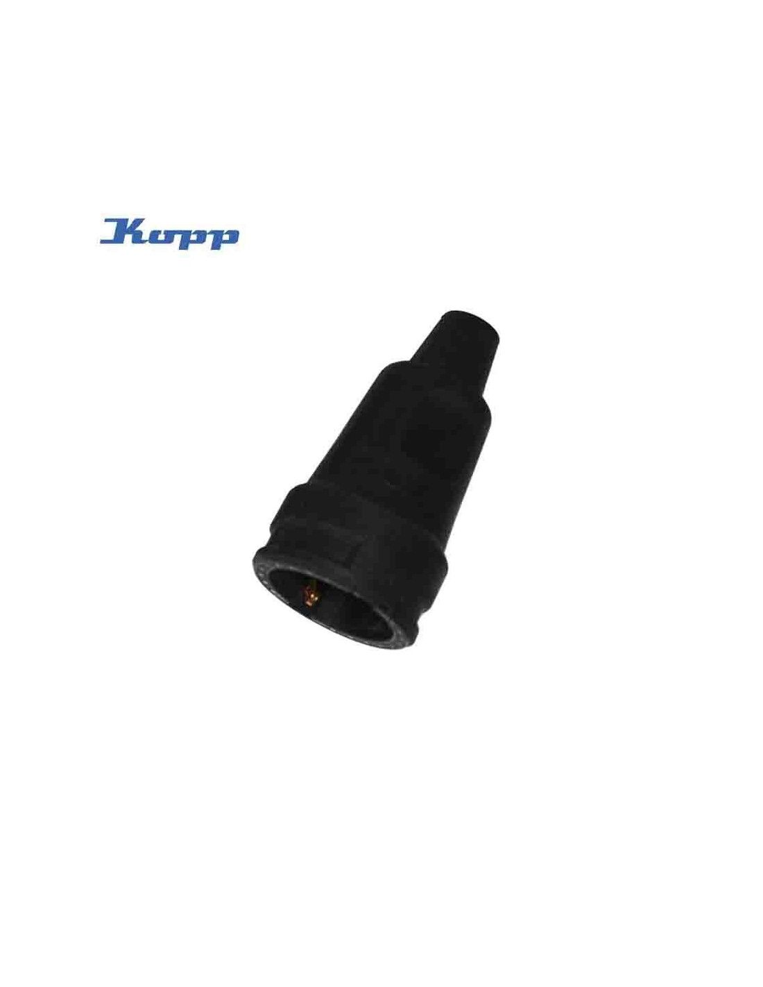 ENCHUFE MACHO NEGRO DE GOMA CON TOMA A TIERRA 4,8MM 16A KOPP