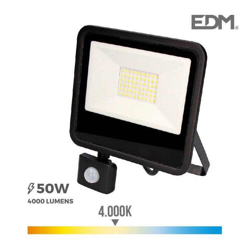 Proyector led 50w 4000k con sensor "black edition" lumeco