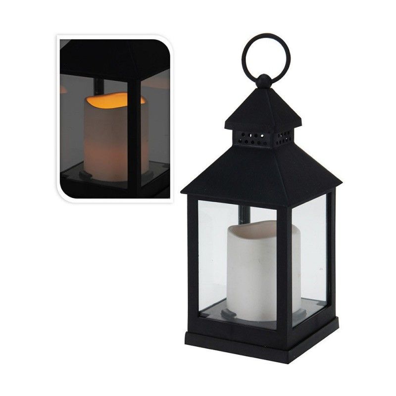 Farol con vela de led 23cm negro