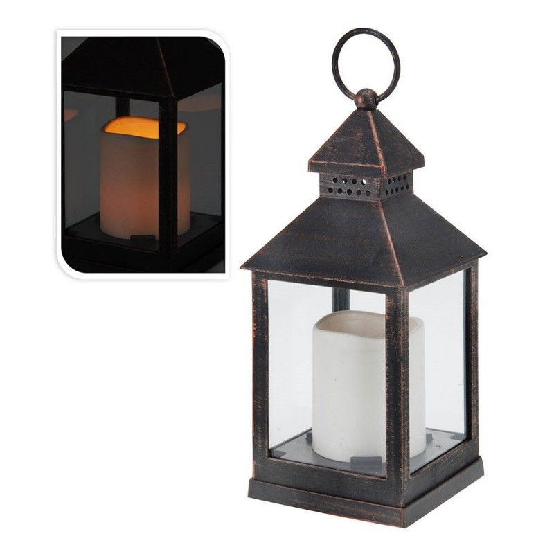 Farol con vela de led 23cm bronce