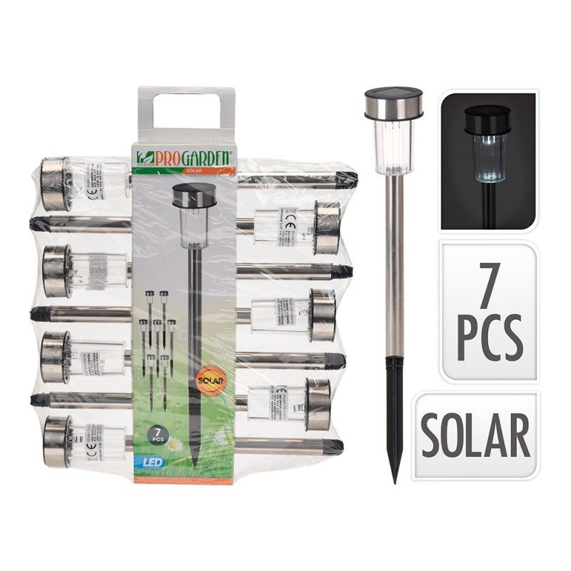 Pacote de 7 Estacas Solares de Jardim em Aço Inox com 1 LED IP44 Ø5x36cm Progarden