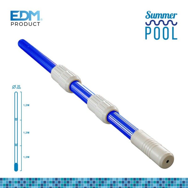 Poste telescópico ø41mm com cabo em 3 partes de 1,20m total: 3,6m (dobrado 1,3m) com tubo de alumínio EDM de 0,30mm