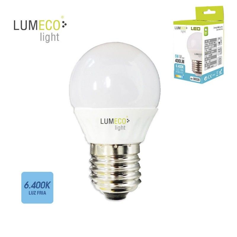 Lâmpada esférica LED E27 5w 400lm 6400k luz fria ø4,5x8cm edm