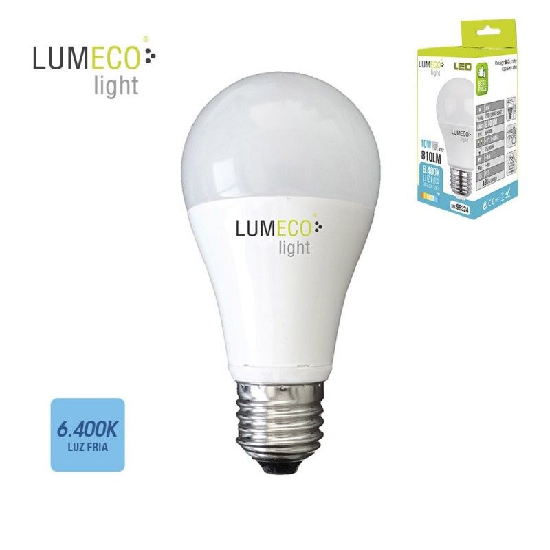 Bombilla standard led - e27 - 10w - 810 lumens - 6400k - luz fria - lumeco