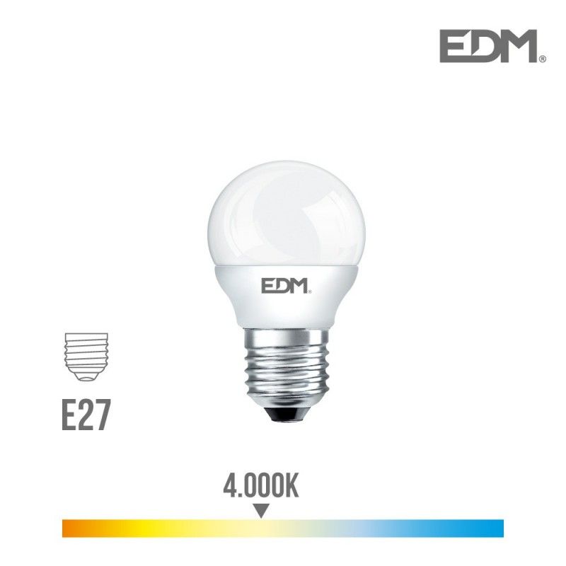 Lâmpada LED Esférica EDM E27 7W 600lm 4000K Luz Diurna Ø4,5x8cm