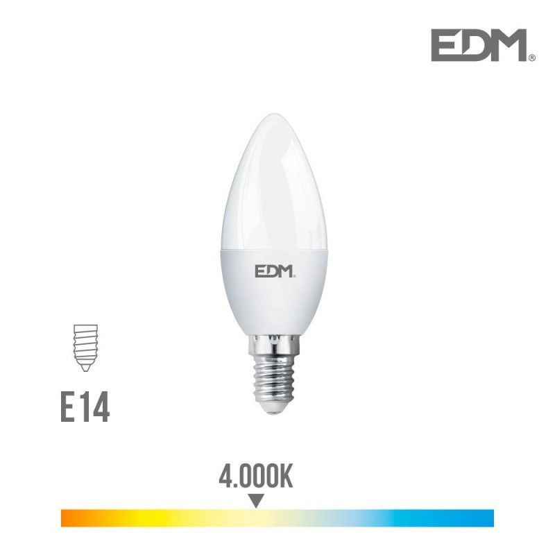 Lâmpada Vela LED EDM E14 7W 600lm 4000K Luz Diurna Ø3,5x10,7cm