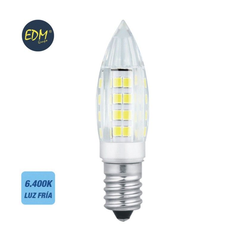 Bombilla led mini vela e14 3w 28 lumens 6.400k luz fria edm