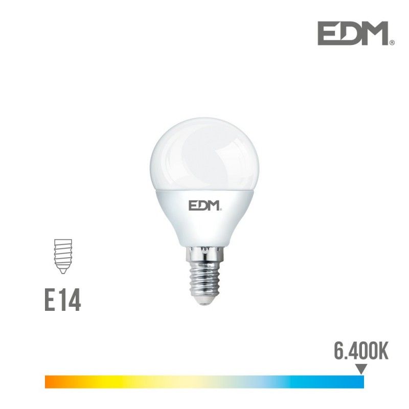 Lâmpada LED Esférica EDM E14 7W 600lm 6400K Luz Fria Ø4,5x8cm