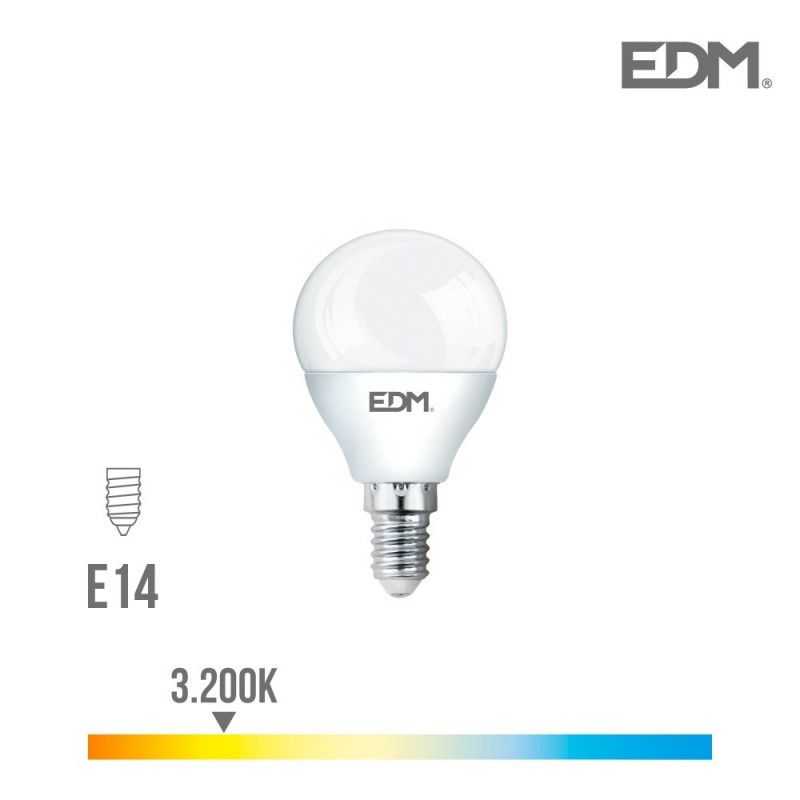 Lâmpada LED Esférica EDM E14 7W 600lm 3200K Luz Quente Ø4,5x8,2cm