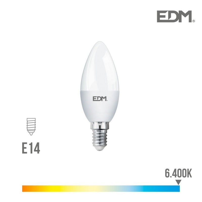 Bombilla led vela e14 7w 600lumens 6.400k luz fria edm