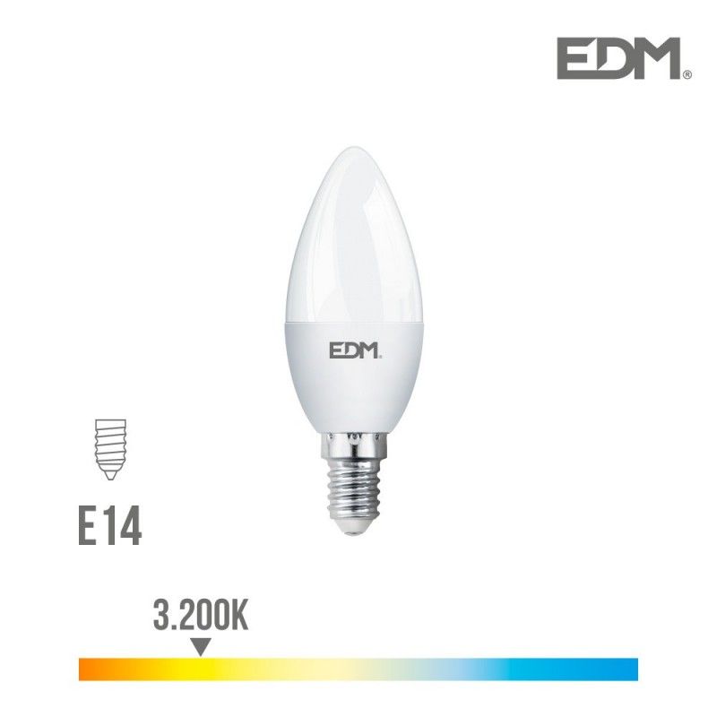 Lâmpada vela LED E14 7w 600lm 3200k luz quente ø3,6x10,3cm edm